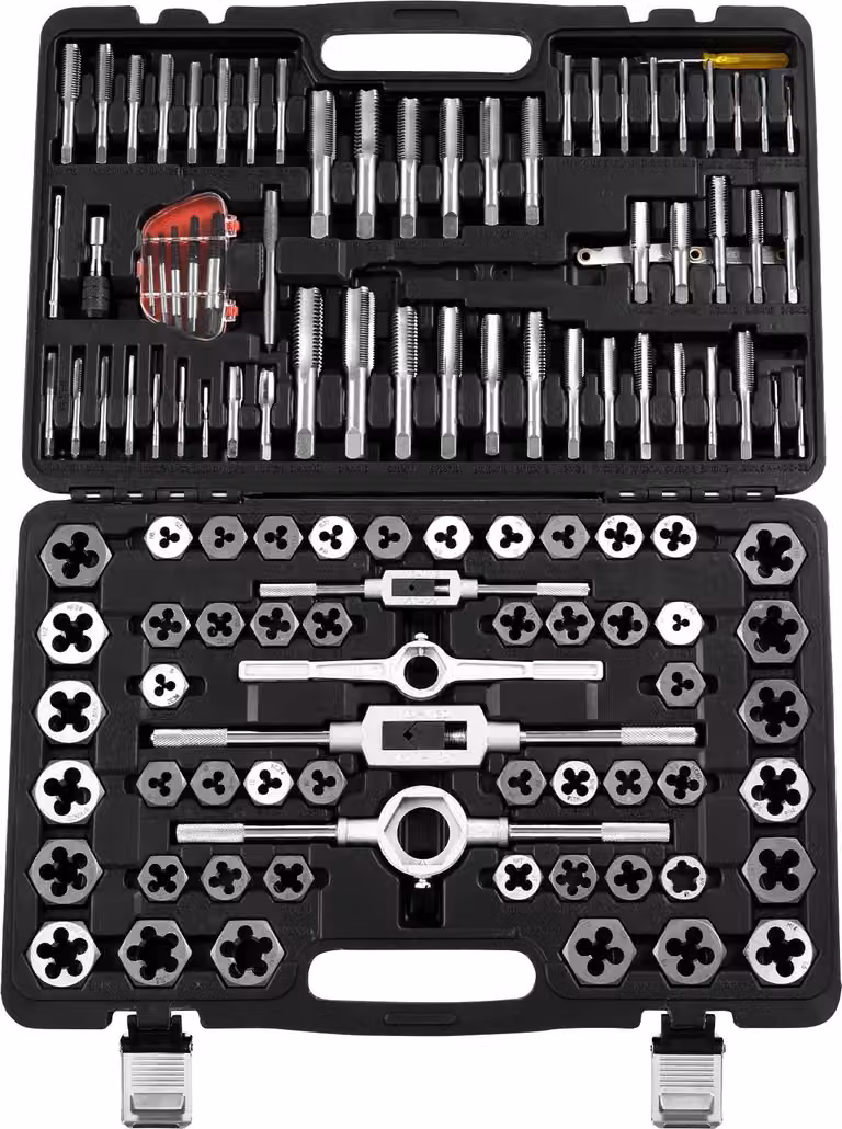 Set di frese per rubinetti e filettature, acciaio temprato, set completo di utensili, 116 pezzi metrici SAE