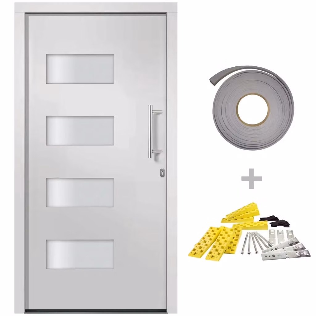 Porta d'Ingresso Moderna vidaXL in Alluminio e PVC Bianco L: 100 cm, H: 210 cm – 2