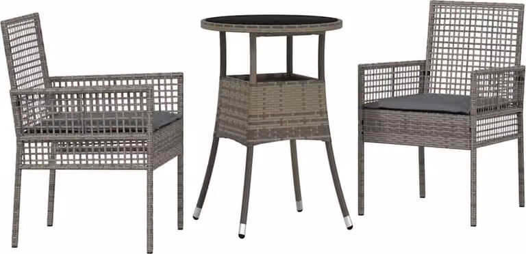 Set da Pranzo per Giardino 3 pcs Grigio polyrattan