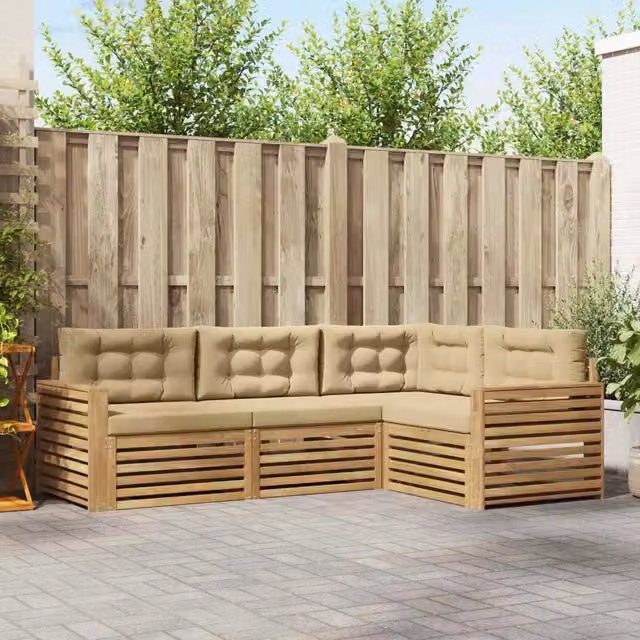 Set di divani da esterno 4 pz Bianco e Beige Poliestere 3390413