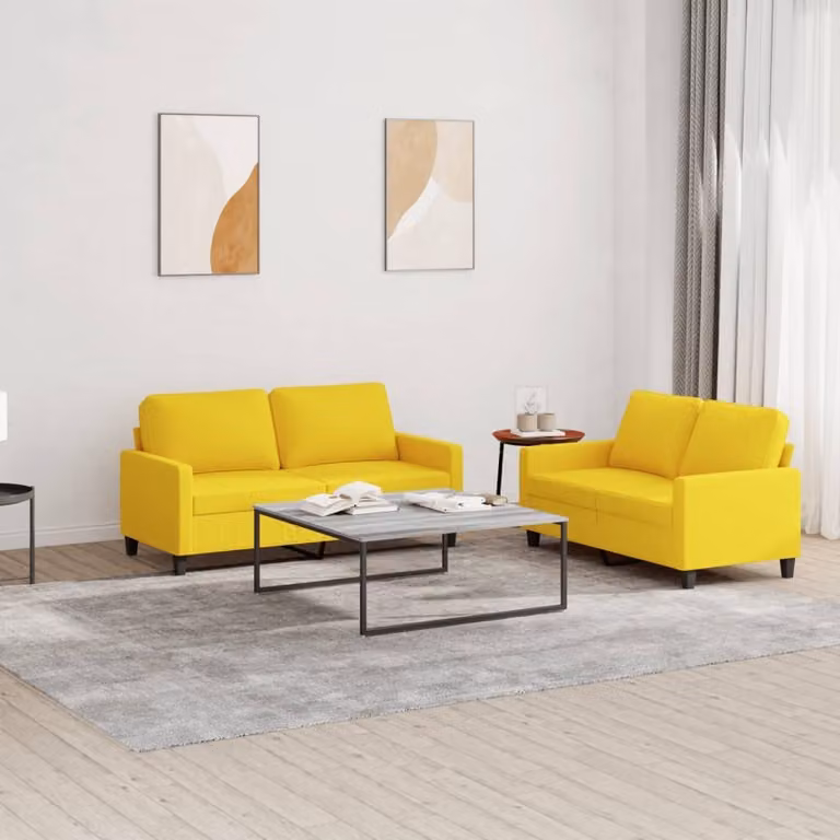 Maison Exclusive - Set divano a 2 posti con cuscini in tessuto giallo chiaro