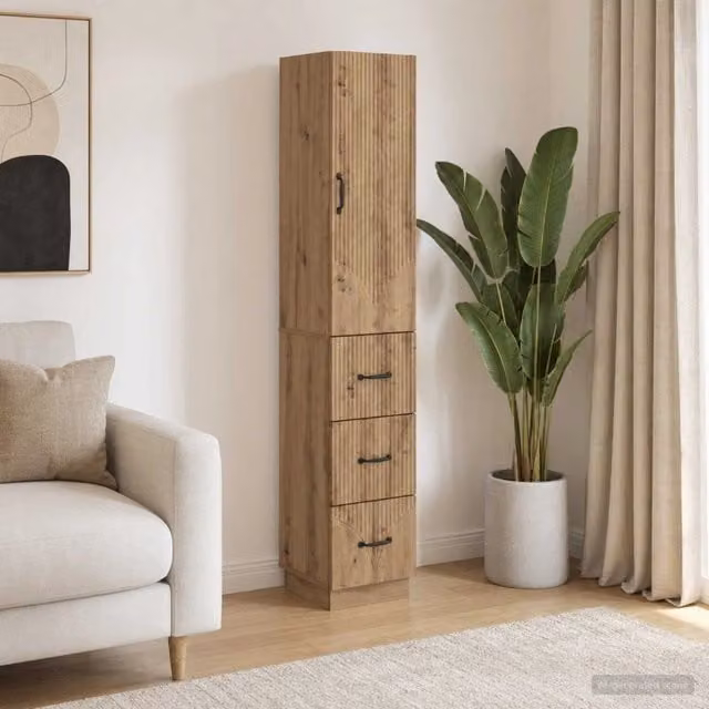 Set di 2 armadi moderni vidaXL in legno e metallo marrone con ante scorrevoli, ripiani e cassetti interni, L/P/H: 33 x 34,5 x 87 cm