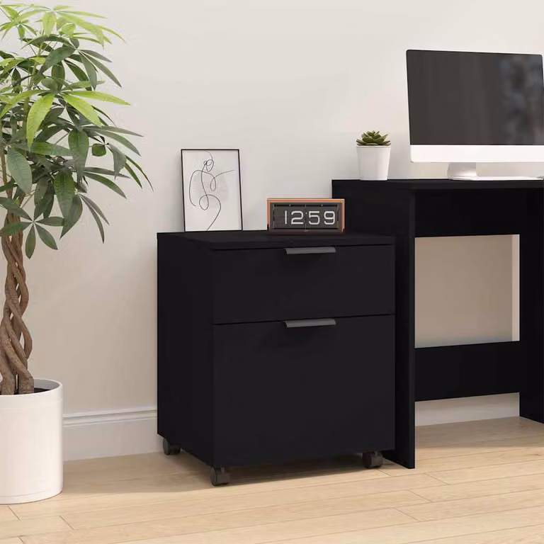 vidaXL Schedario con Ruote Nero in Legno Multistrato e MDF L 45 cm, P 38 cm, H 54 cm