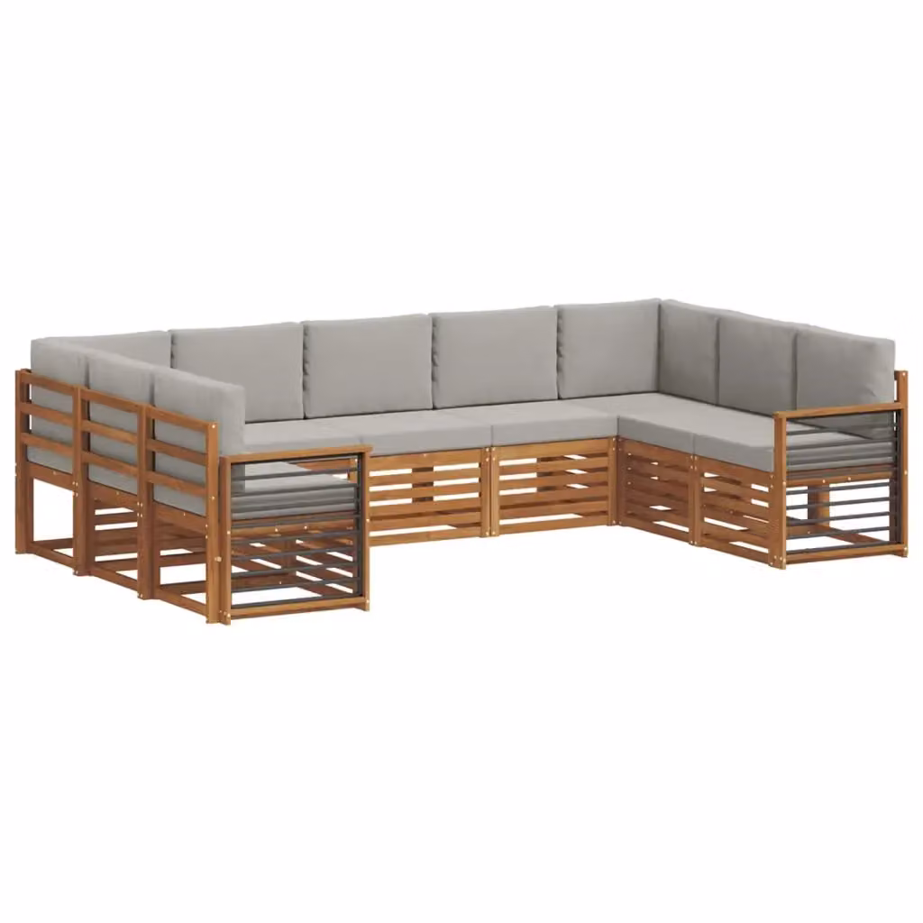 Set di divani da esterno a L vidaXL in legno di acacia con cuscini grigi – 2