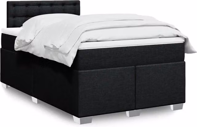 vidaXL Giroletto a Molle con Materasso Nero in Tessuto L/P/H: 120 x 200 cm – 2