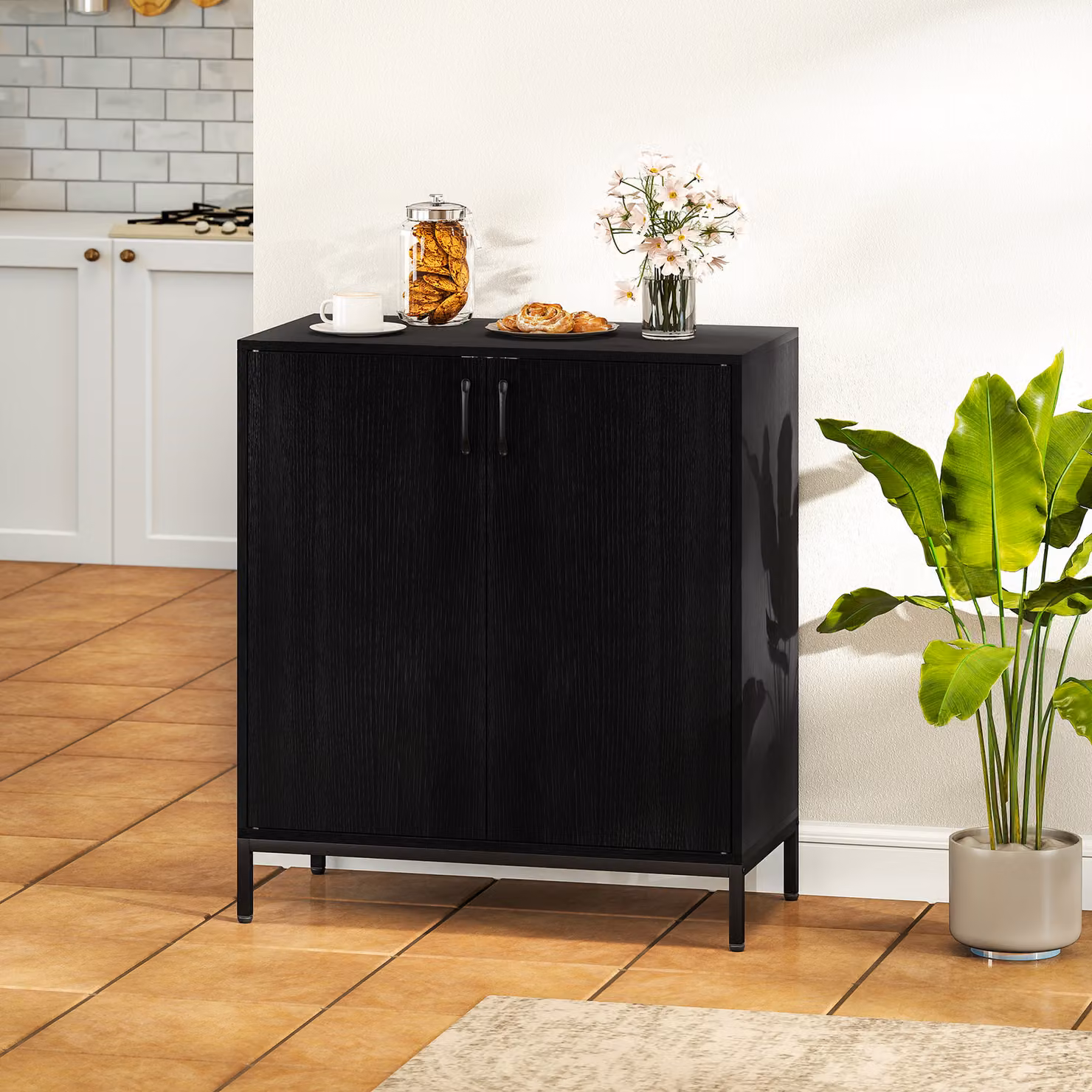 Credenza Moderna HOMCOM con 2 Porte e Ripiano Regolabile, Colore Nero, L 80 x P 40 x H 90 cm – 2