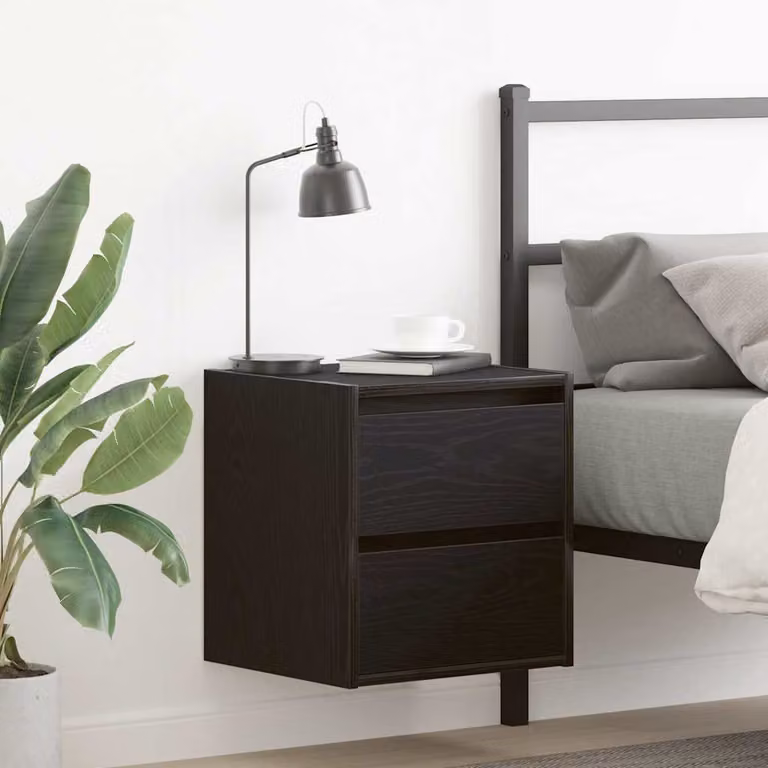 Comodino a muro vidaXL moderno in MDF colore nero e rovere L/P/H: 38 x 34 x 40 cm