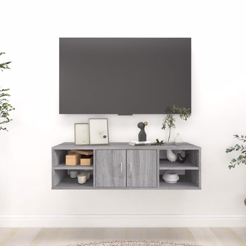 vidaXL Mensola a Muro in Legno Multistrato e MDF Grigio, L 102 x P 30 x H 29 cm