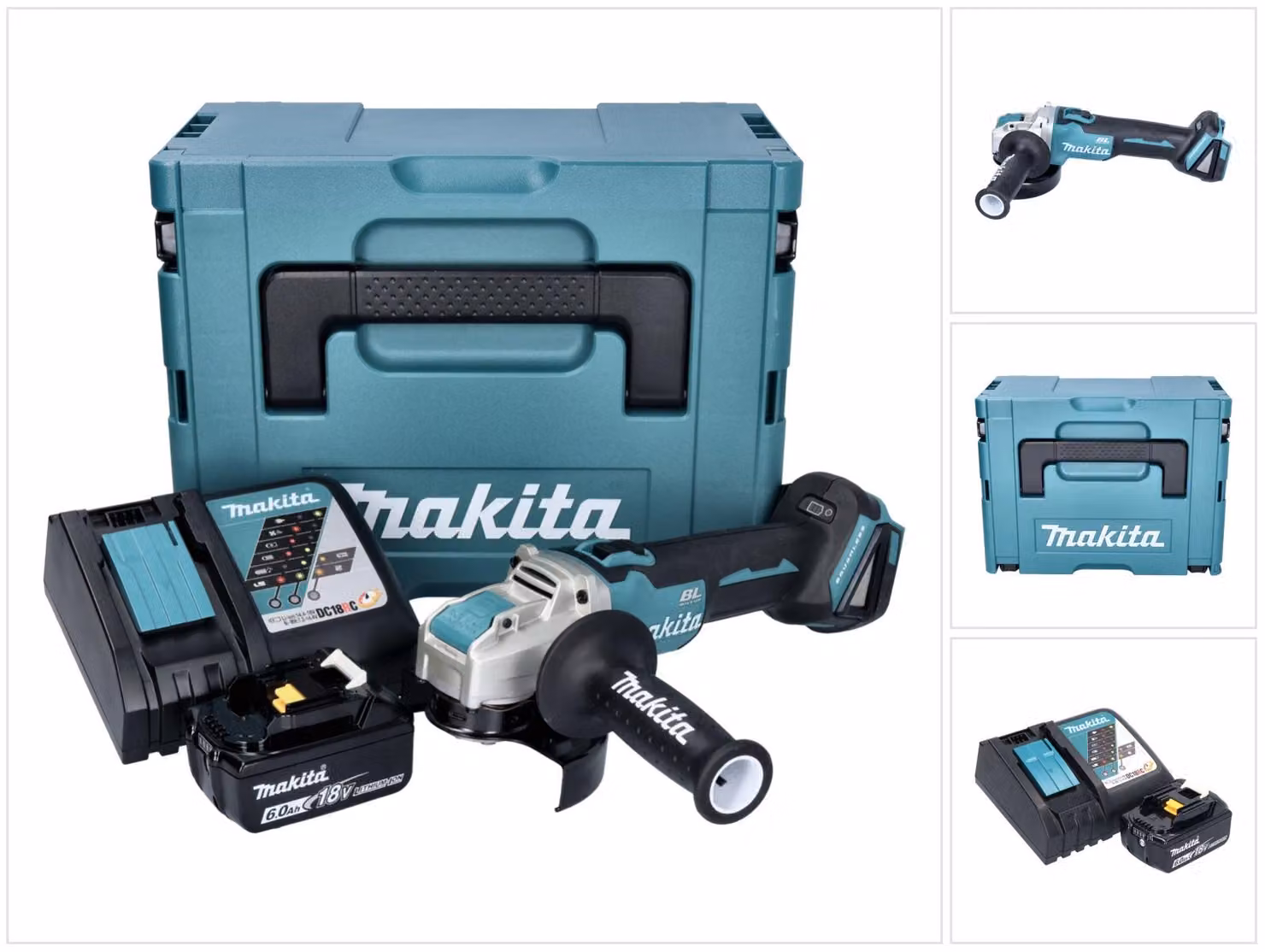 Makita DGA 521 RG1X1J Smerigliatrice angolare a batteria 18 V 125 mm X-LOCK Brushless + 1x batteria ricaricabile 6,0 Ah + caricabatterie + Makpac