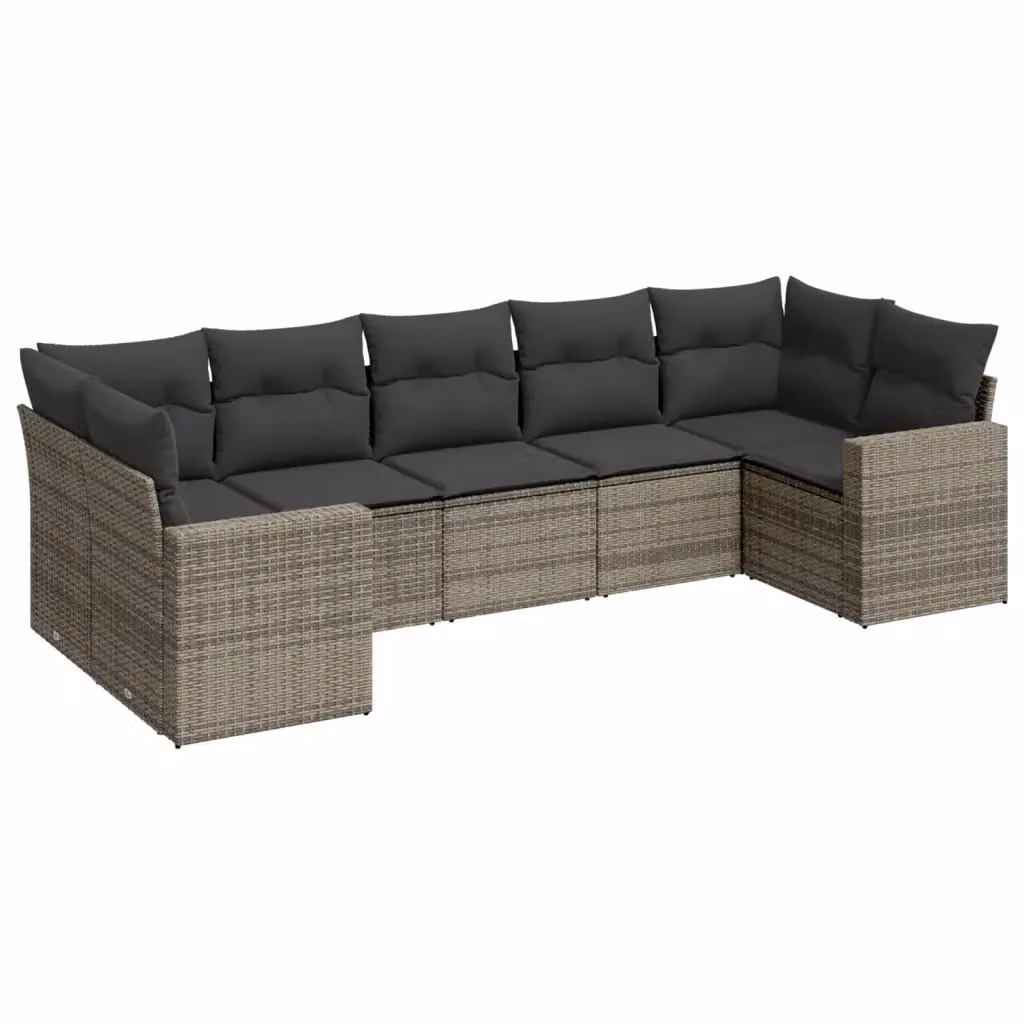 Set di divani da giardino vidaXL a forma di L composto da 7 pezzi in polyrattan grigio con cuscini imbottiti e coperture rimovibili – 2