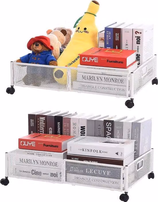 Contenitore sottile in metallo con ruote per riporre sotto il letto – scatola pieghevole, montaggio senza attrezzi in 1 minuto, ideale per abbigliamento e scarpe, dimensioni 60 x 40,5 x 16 cm
