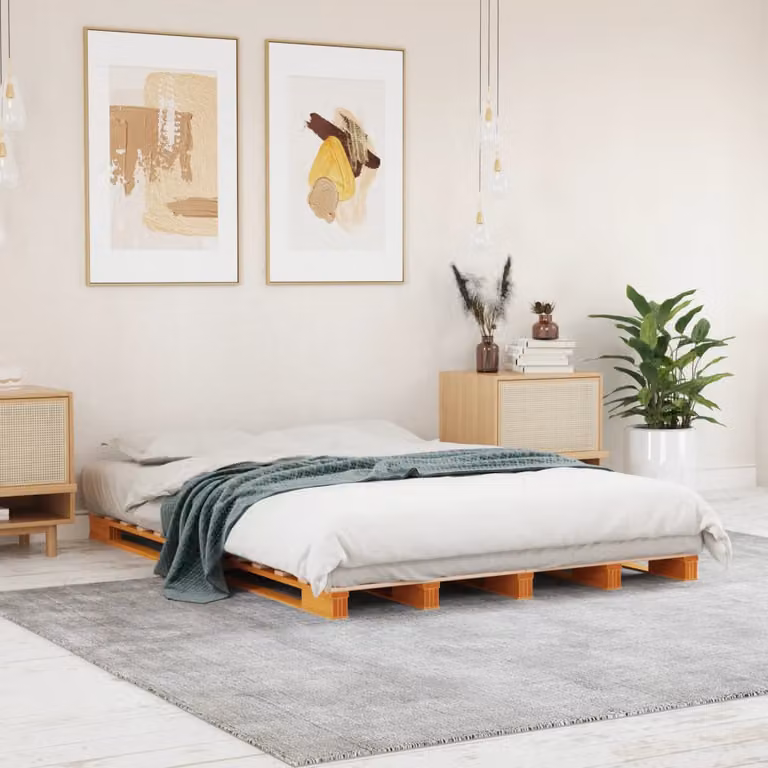 Letto Pallet vidaXL in Legno Massello di Pino Marrone Cera L: 140 cm, P: 200 cm