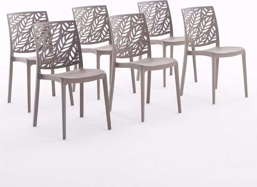 set di 6 sedie impilabili in polipropilene con fibra di vetro per uso esterno e giardino, bar e ristorante, cucina design moderno - DAFNE - Tortora