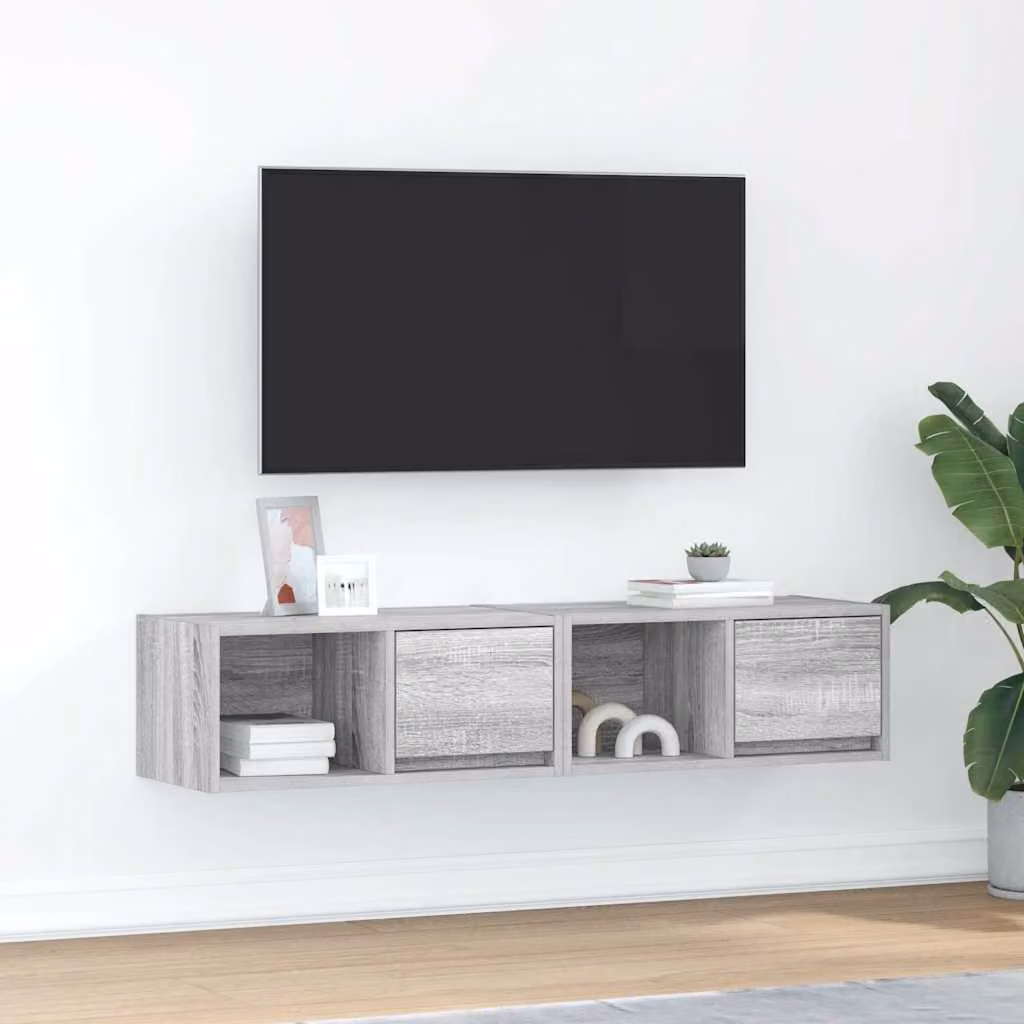 Set di 2 Mobili TV vidaXL in Legno Multrato e MDF, Colore Grigio, L 60 cm x P 31 cm x H 25,5 cm