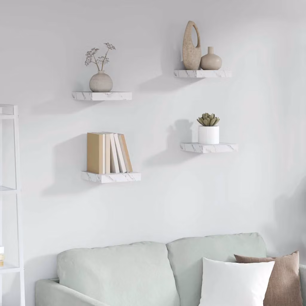 Set di 4 Scaffali da Parete vidaXL in Effetto Marmo Bianco L: 23 cm, P: 23,5 cm, H: 3,8 cm