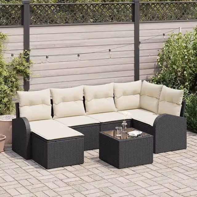 Set Divano da Giardino 7 pz Nero polyrattan 3346117