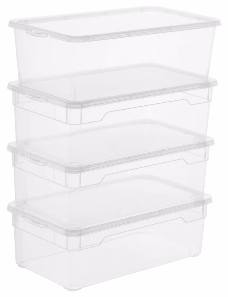Rotho Clear, set da 4 contenitori da 5 l con coperchio, in plastica (PP) senza BPA, trasparenti, 4 x 5 l (33,0 x 19,0 x 11,0 cm), set da 4, piccoli, impilabili