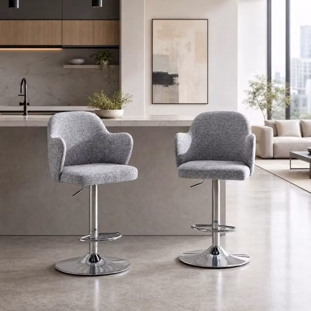 Set di 2 sgabelli da bar 88x49x54;5 cm grigi in tessuto; regolabili