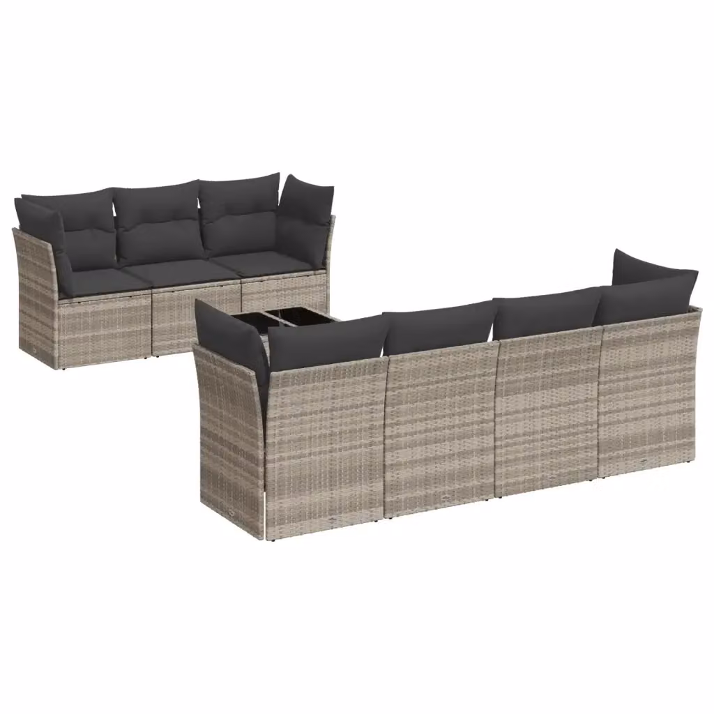 vidaXL Set Divano da Giardino 8pz a L con Cuscini Grigio con Tavolino da Caffè e Struttura in Metallo – 2