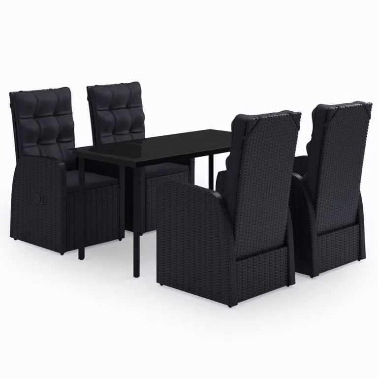 Set da Pranzo da Giardino 5 pz con Cuscini Nero