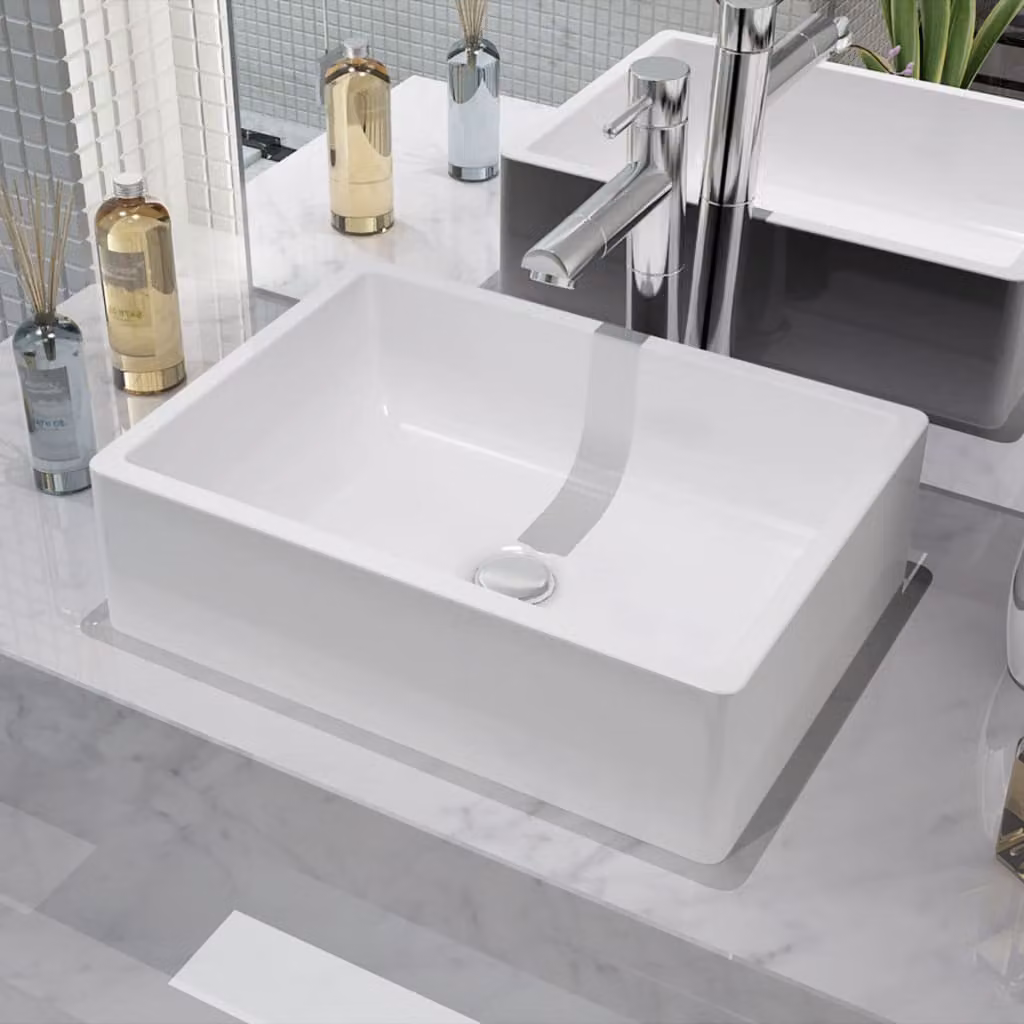 The Living Store Lavabo in Vetroceramica bianca 41 x 30 x 12 cm