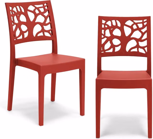 Set di 2 sedie impilabili in polipropilene Redokasa TETI, design moderno resistente ai raggi UV, colore Rosso opaco