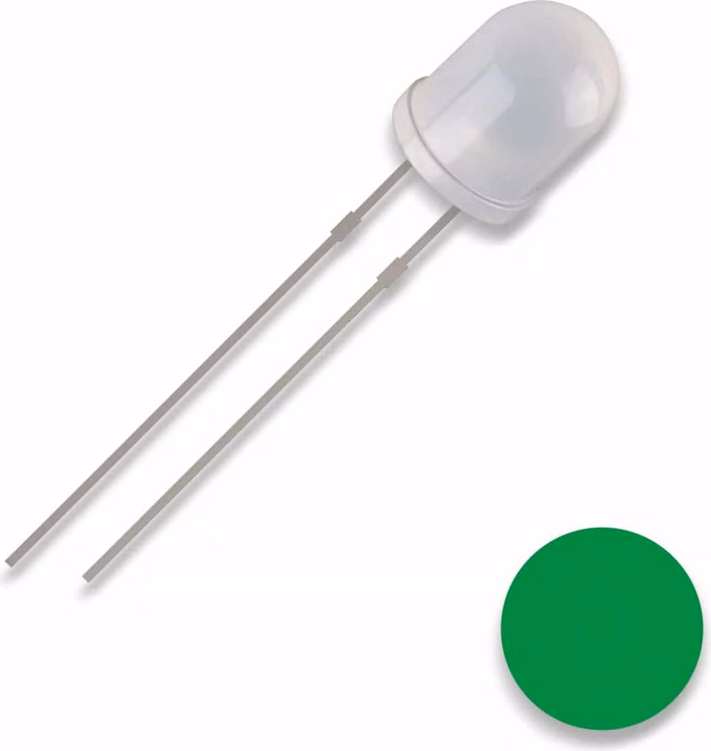 QUADRIOS LED, 3 mm, colore luce: verde, colore alloggiamento: diffuso, 2500 mcd, 520 nm, 2,54 mm