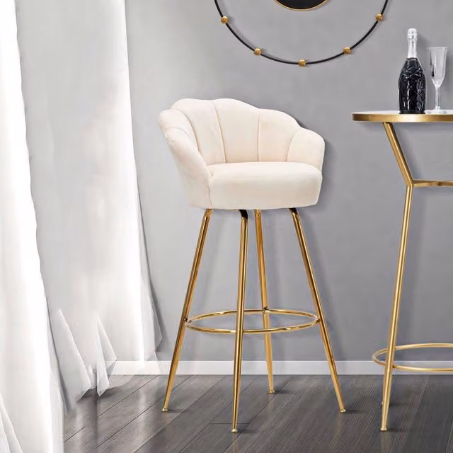 Sgabello Imbottito Tequis DMORA in Velluto Bianco Crema L/P/H: 55 x 53 x 110 cm