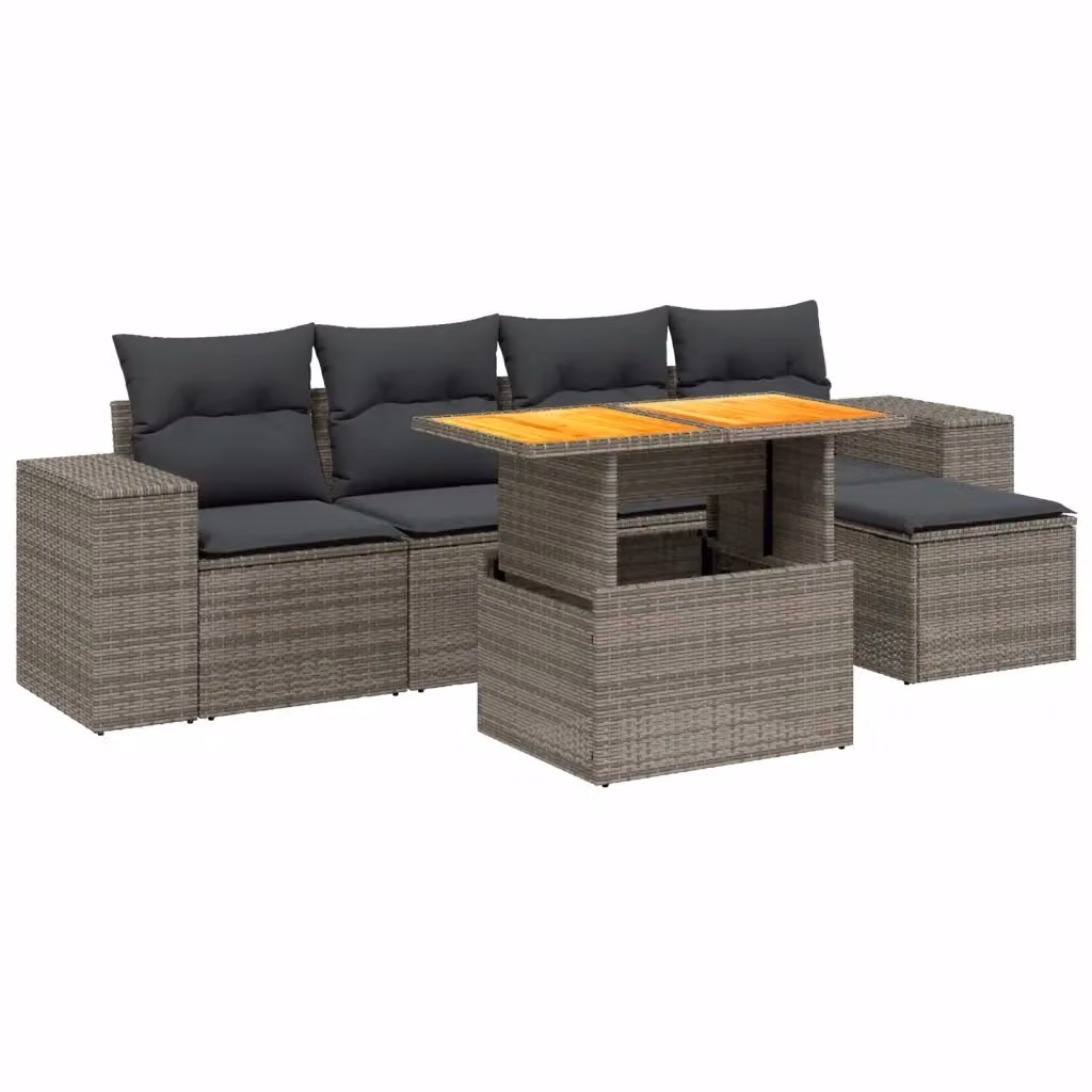 vidaXL Set Divano da Giardino a L 6 pz in Polyrattan Grigio con Cuscini e Tavolino da Caffè – 2