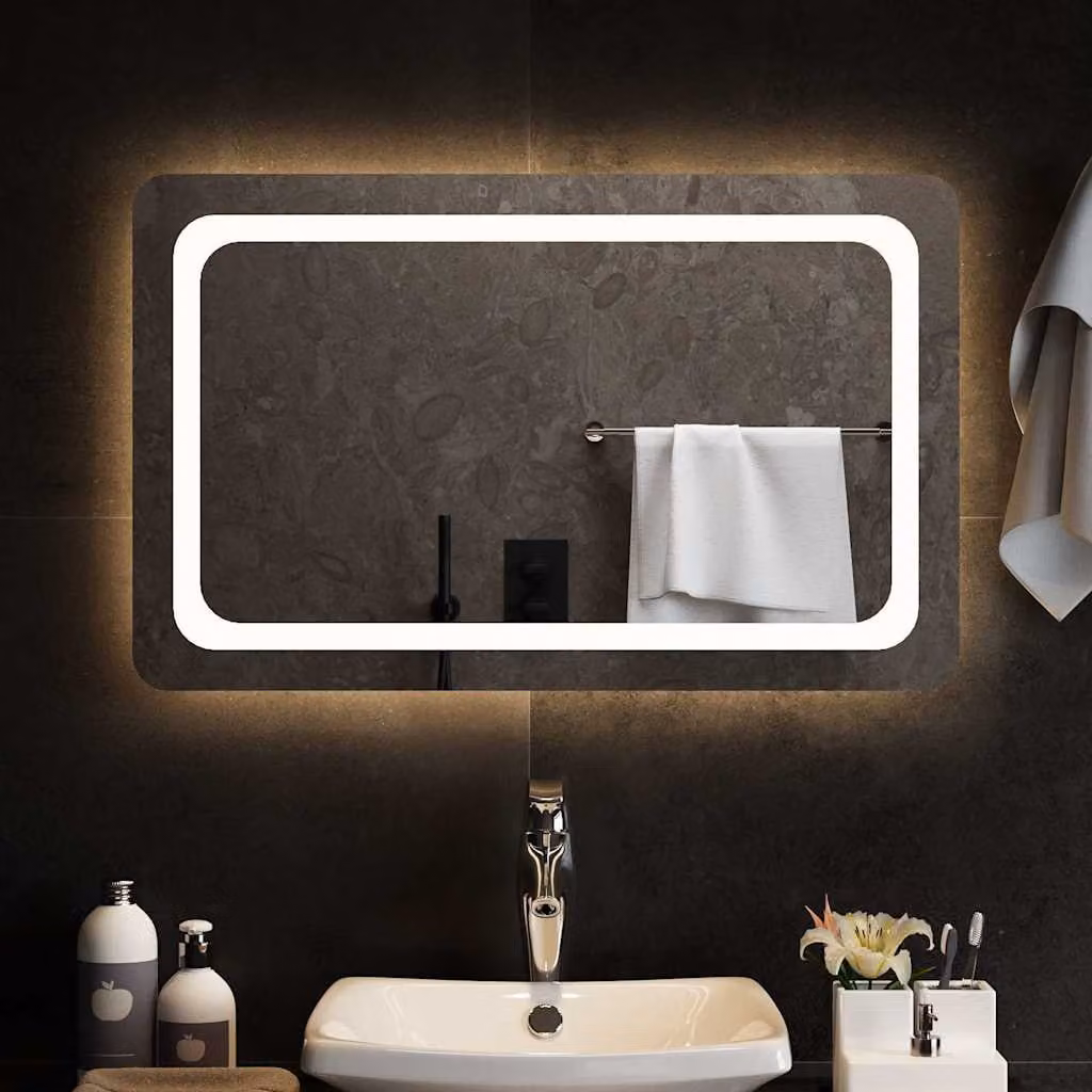 Specchio da bagno moderno vidaXL con luci LED e vetro trasparente, L: 80 cm, H: 50 cm
