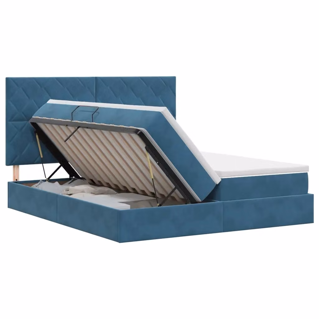 Letto con Contenitore Moderno vidaXL in Velluto Blu con Base Lift Up L: 200 cm, P: 200 cm, H: 140 cm – 2