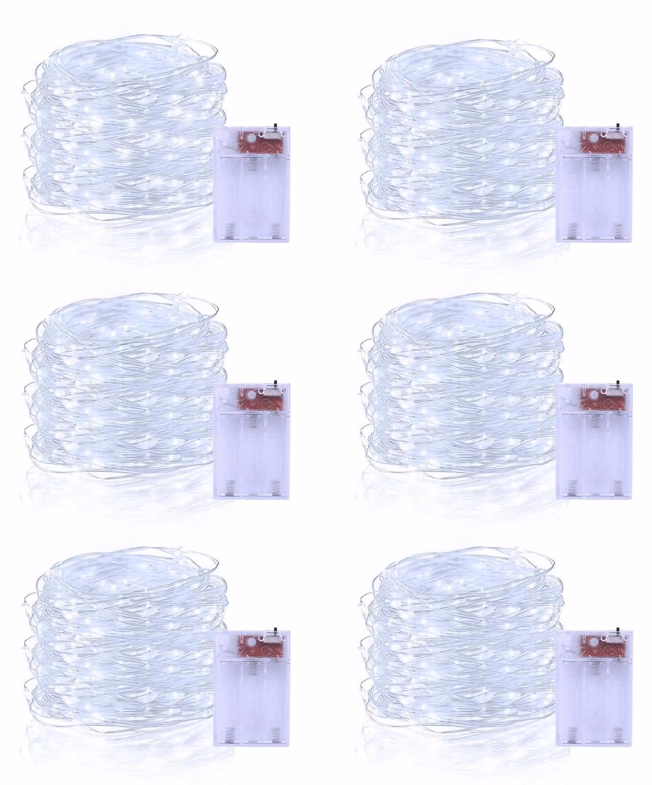 Catena luminosa, set da 6, lunghezza 5 metri, 50 LED, alimentazione a batteria, 2 modalità, colore bianco