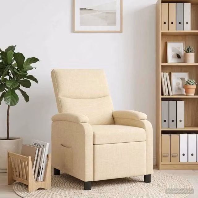 Poltrona reclinabile moderna in tessuto beige con braccioli per soggiorno o ufficio 580137