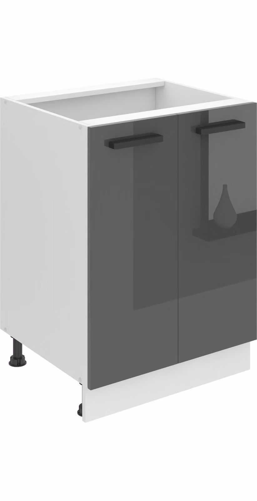 Base da cucina Belini, base da cucina larga 60 cm. SD2 Base per cucina senza piano di lavoro. Mobile da cucina a 2 ante, argento lucido