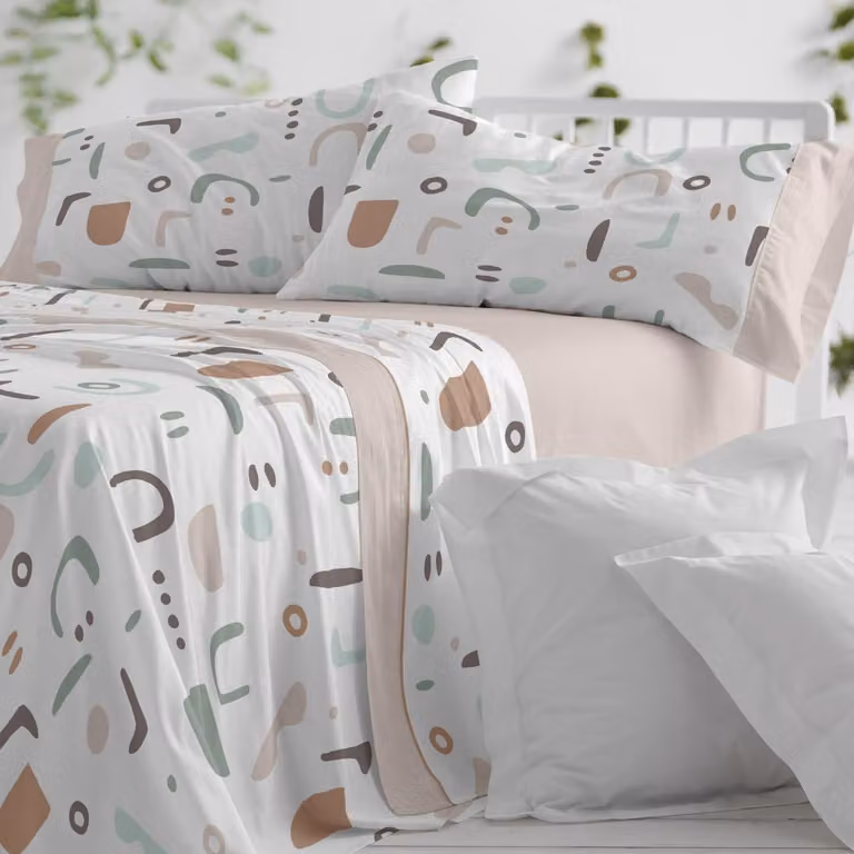 Set di lenzuola bianche, adatto a letti da 105 cm di larghezza (disponibili anche altre misure), design 537, colore sabbia (105 x 190/200 cm)
