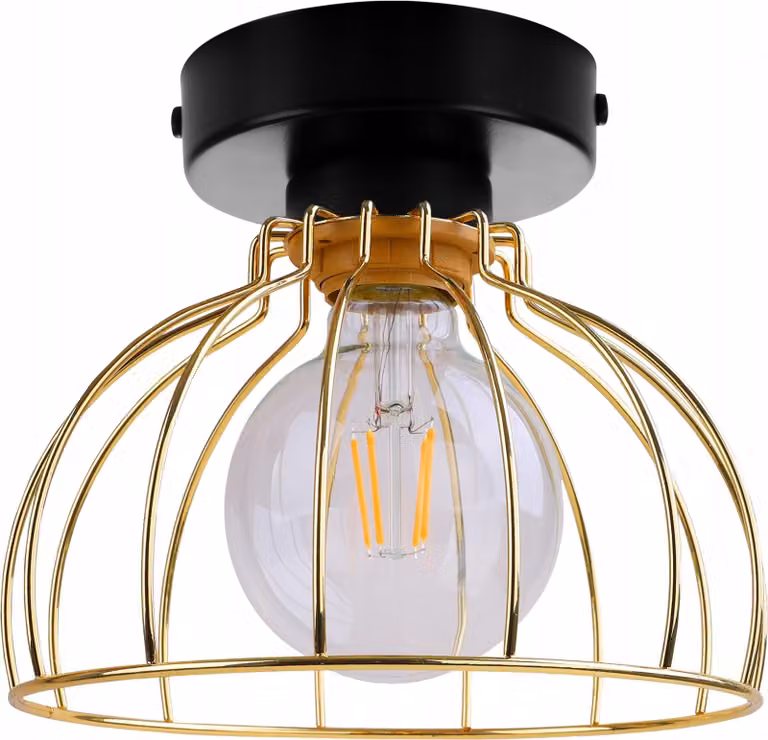 Elegante lampada da soffitto a LED con paralume in filo metallico dorato – Lampada dal design moderno