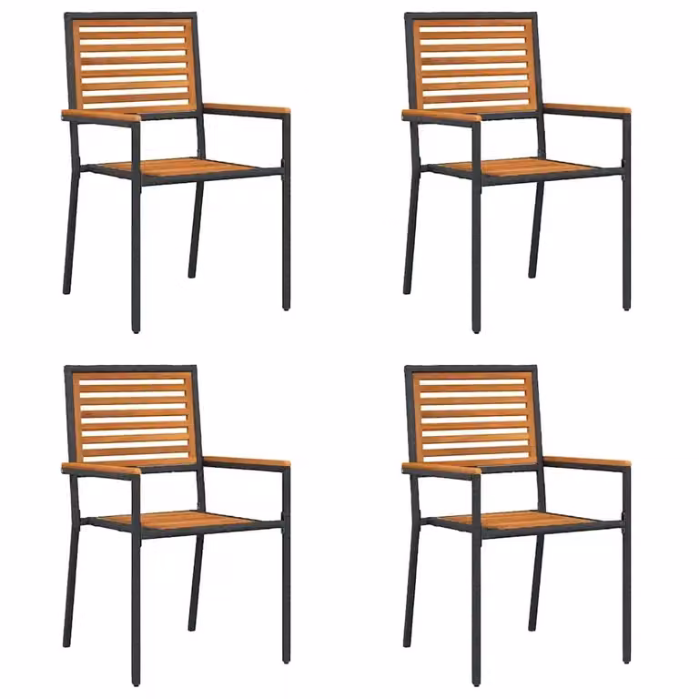 Set di 4 sedie impilabili da giardino vidaXL in legno di acacia e rattan, colore marrone e nero