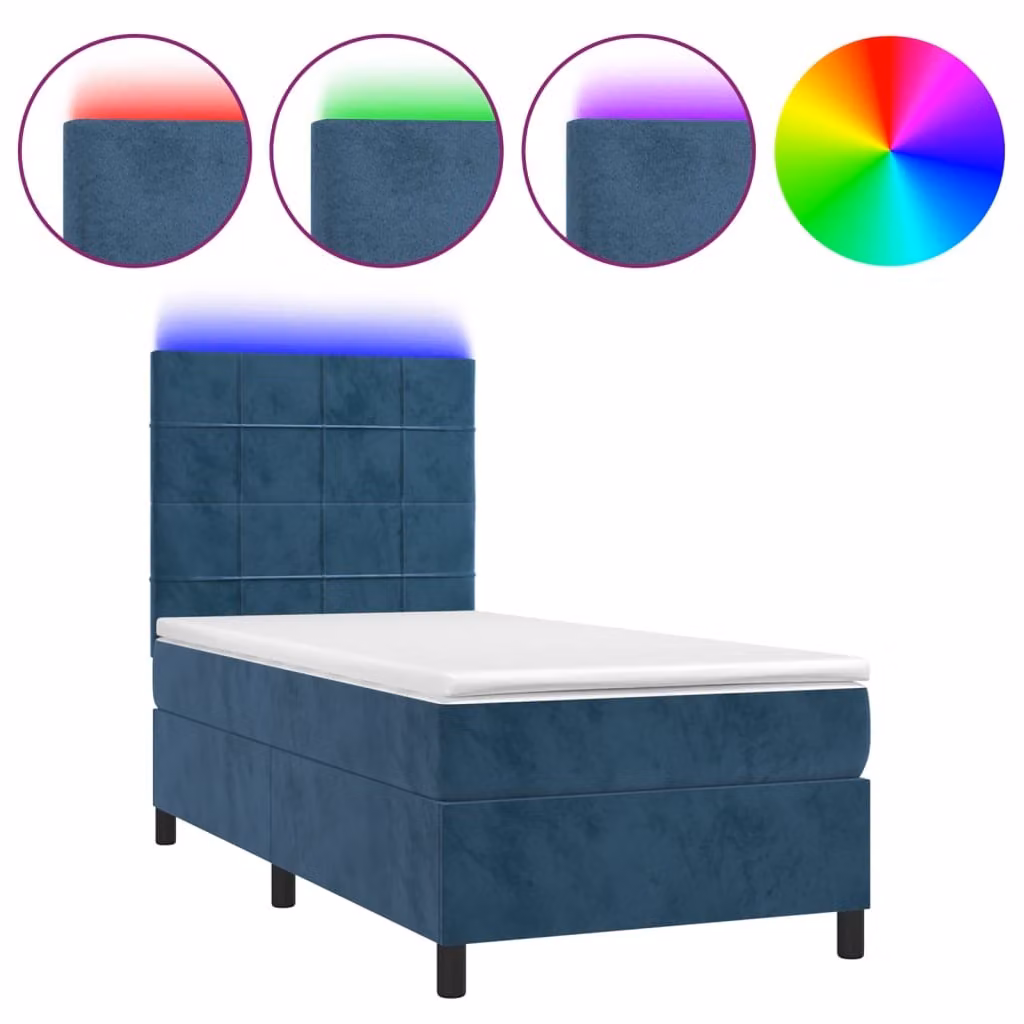 Letto a Molle con Materasso e LED Blu Scuro 100x200 cm