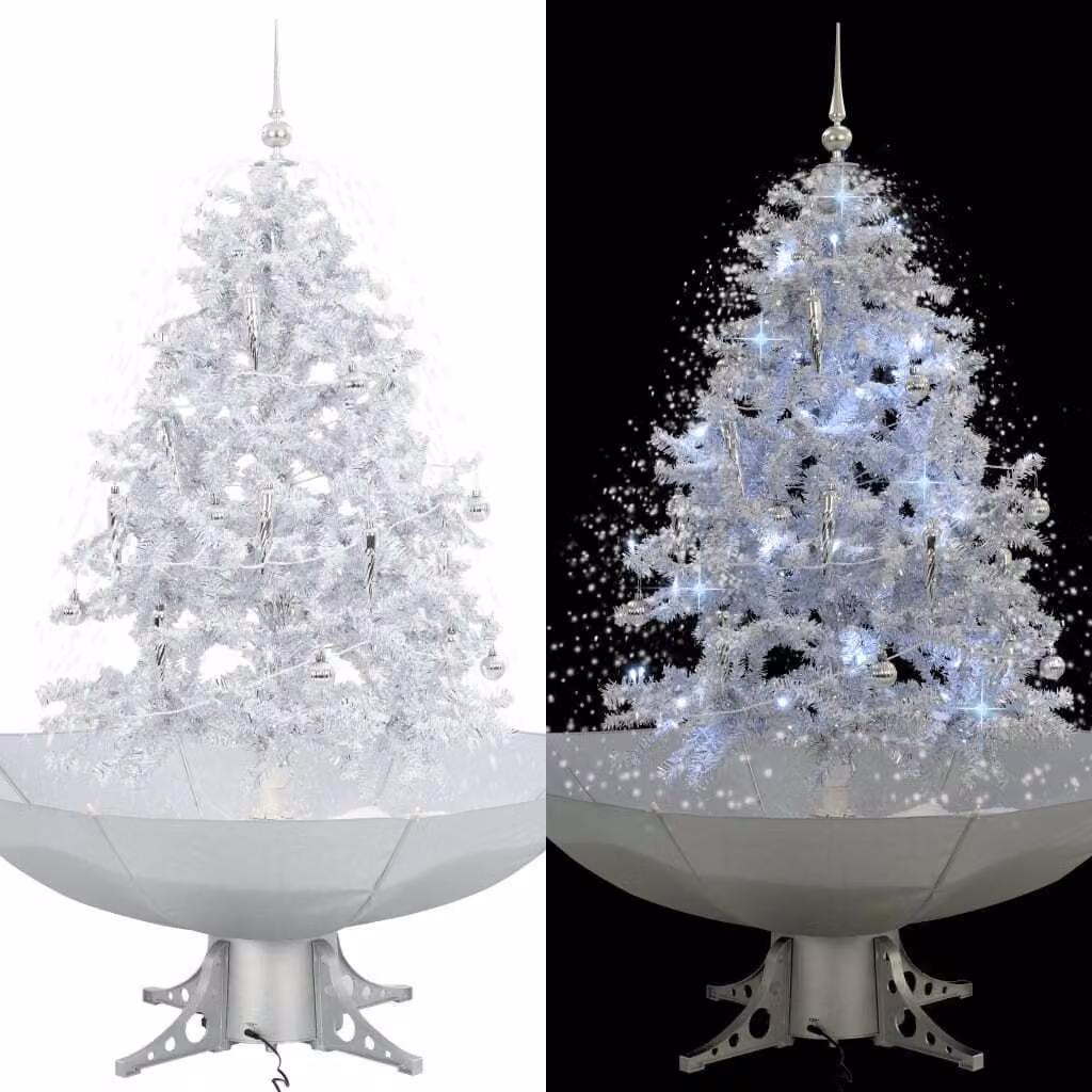 The Living Store Albero di Natale innevato con base a ombrello bianco 140 cm