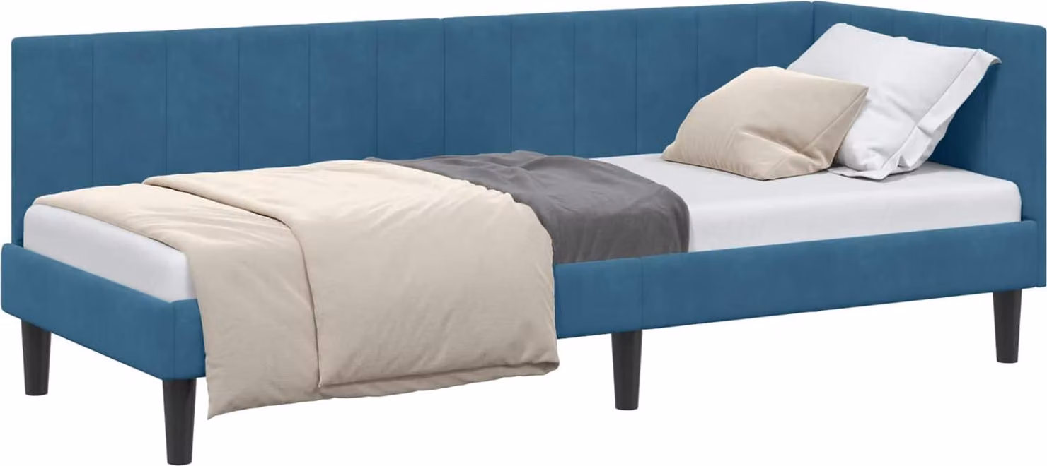 Cornice del letto ad angolo Blu 80 cm x 200 cm Velluto