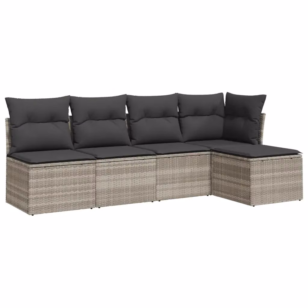 Set Divano da Giardino a L VIDAXL in Polyrattan Grigio Chiaro con 5 Cuscini – 2