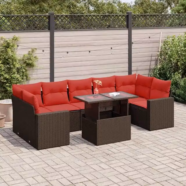Set Divani Giardino 8 pz con Cuscini Marrone Polyrattan Acacia 3326285