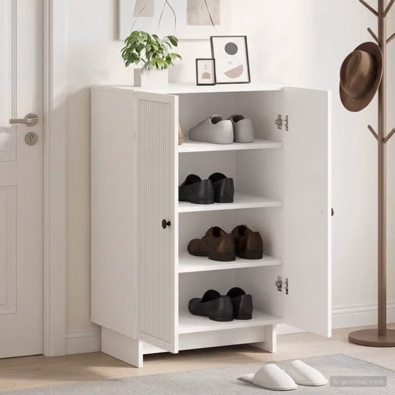 Mobile porta scarpe moderno vidaXL in MDF e metallo con ante a battente, L: 59,5 cm, P: 39,5 cm, H: 90 cm