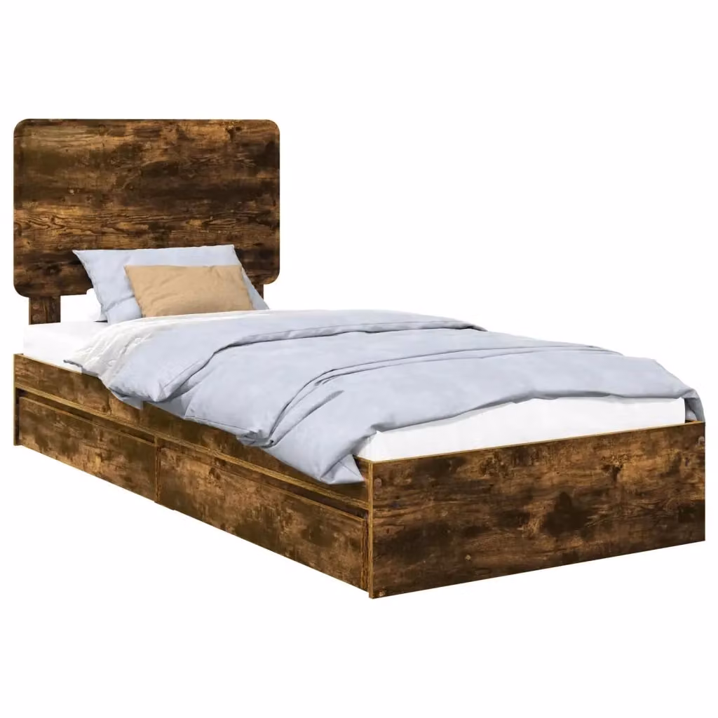 Letto con contenitore e cassetto vidaXL in rovere fumé marrone L/P/H: 190 x 90 cm – 2