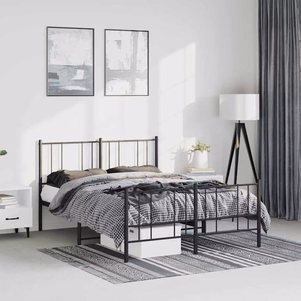 vidaXL Giroletto con Testiera e Pediera in Metallo Nero L/P/H: 207 x 150 x 90 cm