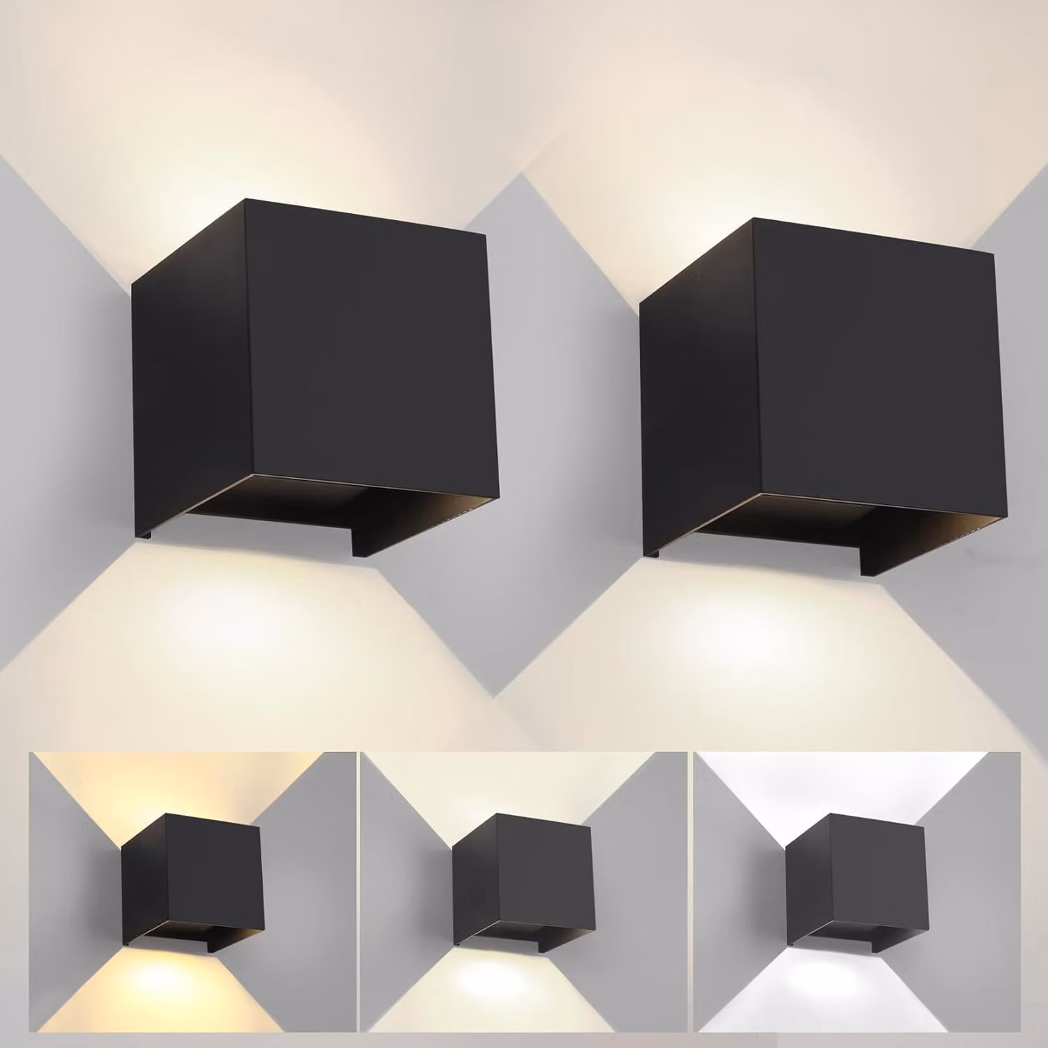 Lampada a LED da parete, 6W, set da 2, dimmerabile, 3 colori, nera, grado di protezione IP65