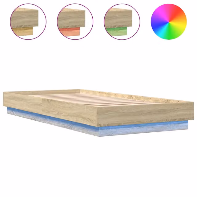 Letto singolo moderno DESIGN IN in legno Rovere con illuminazione LED e porta USB, L/P: 90 x 200 cm