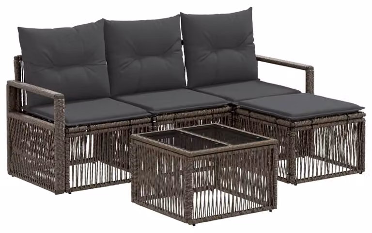 Set Divano da Giardino 5 pcs Grigio polyrattan