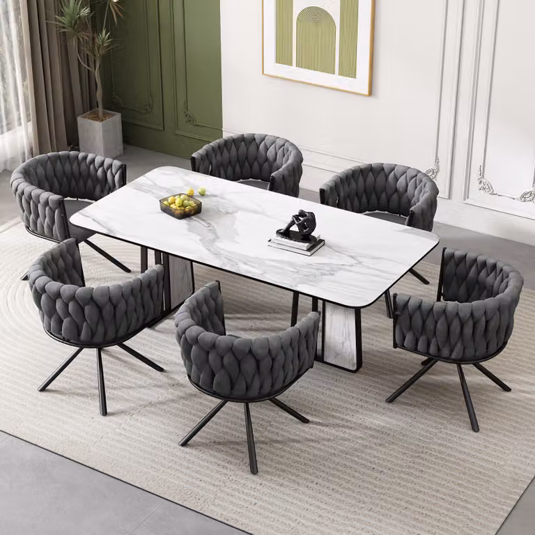 MODFU Sedia da pranzo imbottita (set da 6), girevole a 360°, sedia da salotto con braccioli e gambe in acciaio, sedia da cucina e da trucco, velluto, grigio