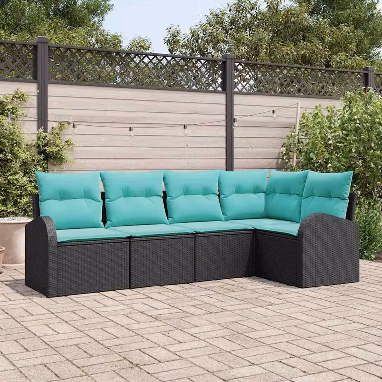Maison Exclusive - Set da giardino composto da 5 pezzi. Divano e poltrone in rattan sintetico, colore nero e turchese